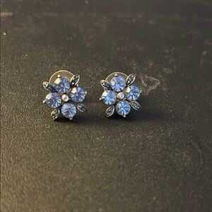 Chic Blue and Gold Floral Earrings